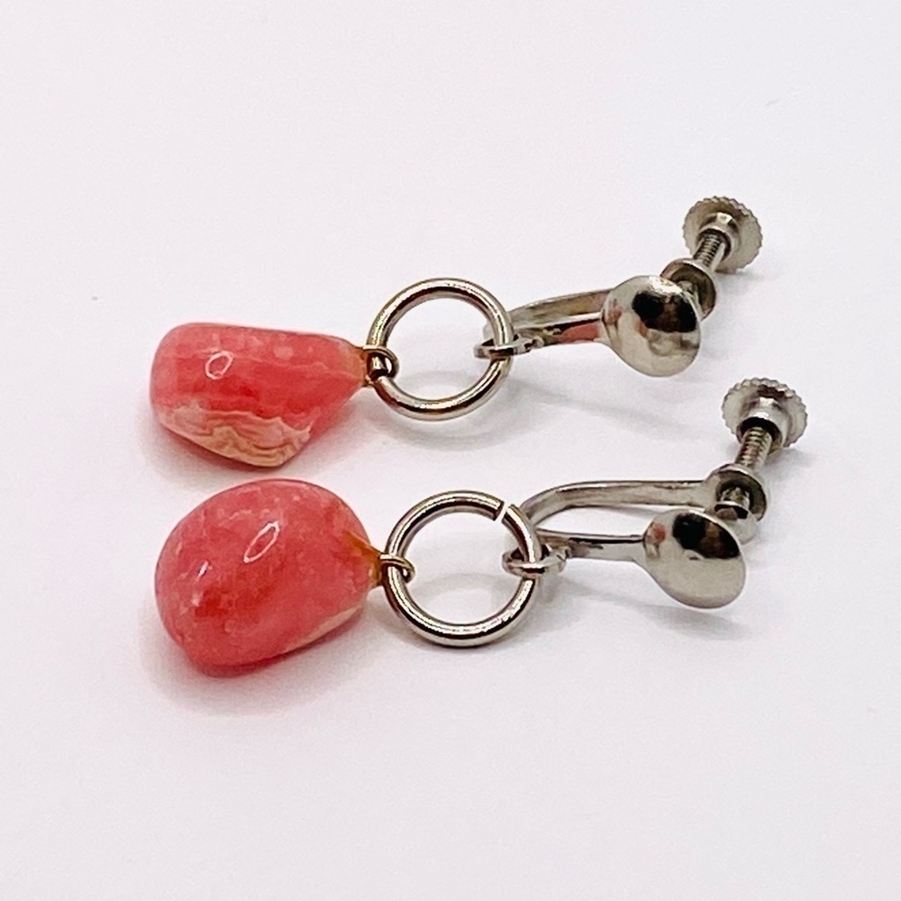 Vintage Screw Ons Earrings with Dangles Pink Stone